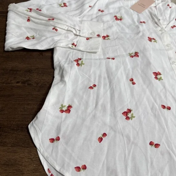 Como Vintage Womens Plus Size 1X Strawberries Button-Up Shirt L/S Roll Tab NWT - Picture 4 of 6